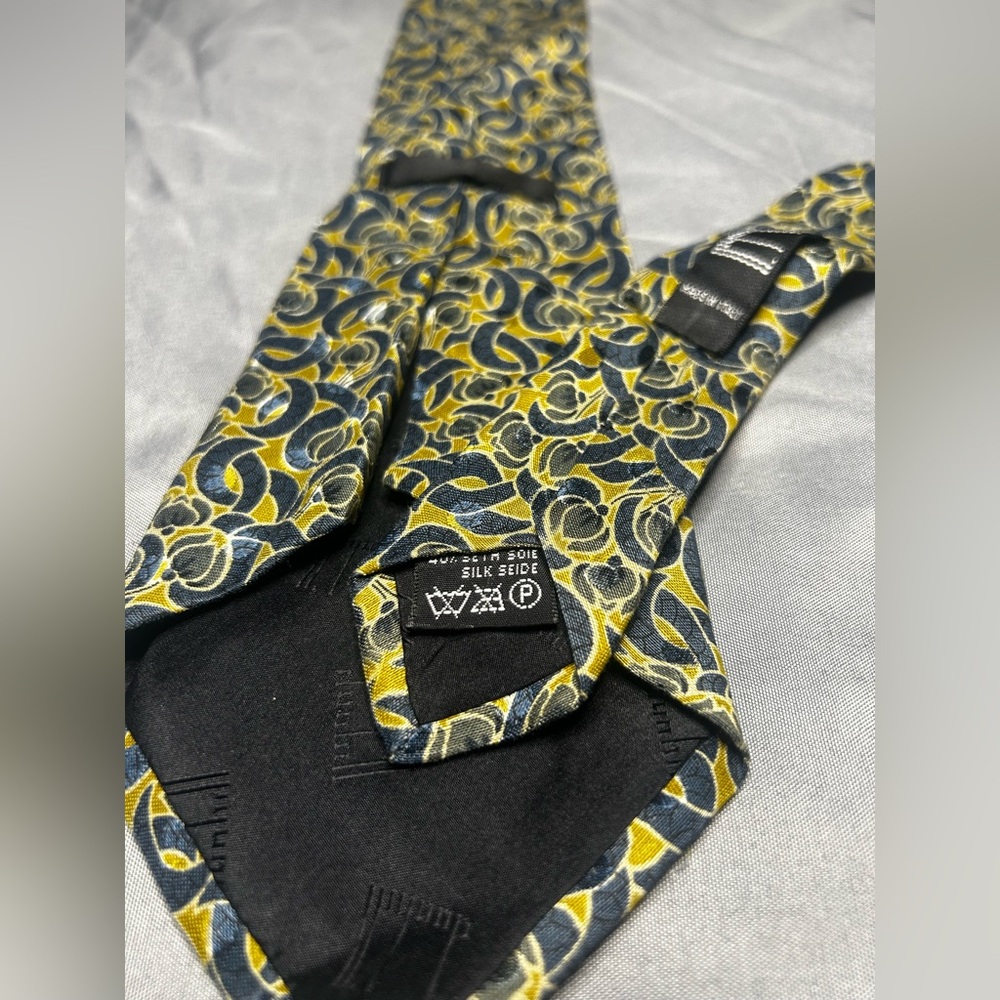 Men’s Dunhill Gold Blue Geometric Designer Luxury Silk Tie - Picture 4 of 4